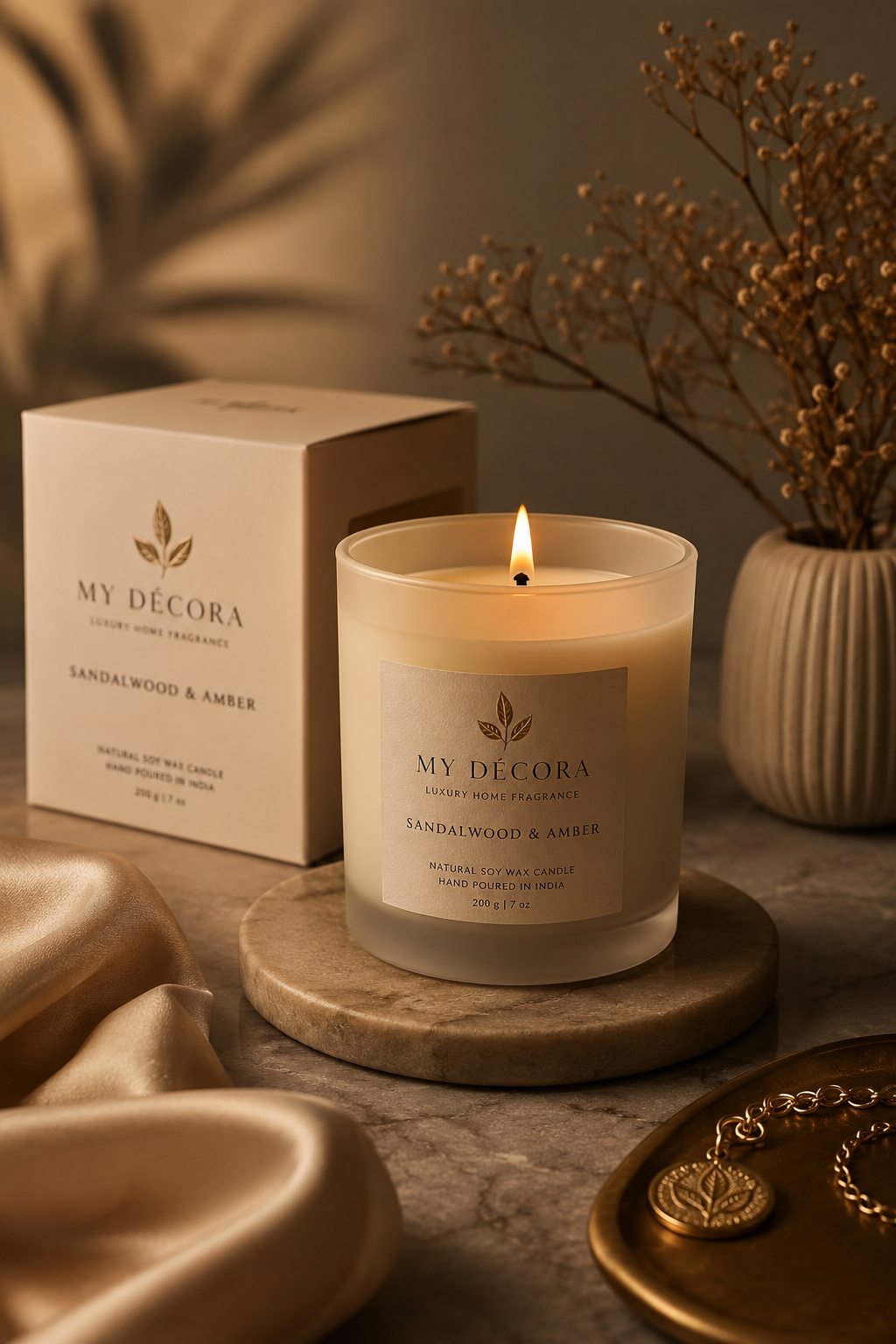 My Décora Sandalwood & Amber Luxury Soy Wax Candle | 200g