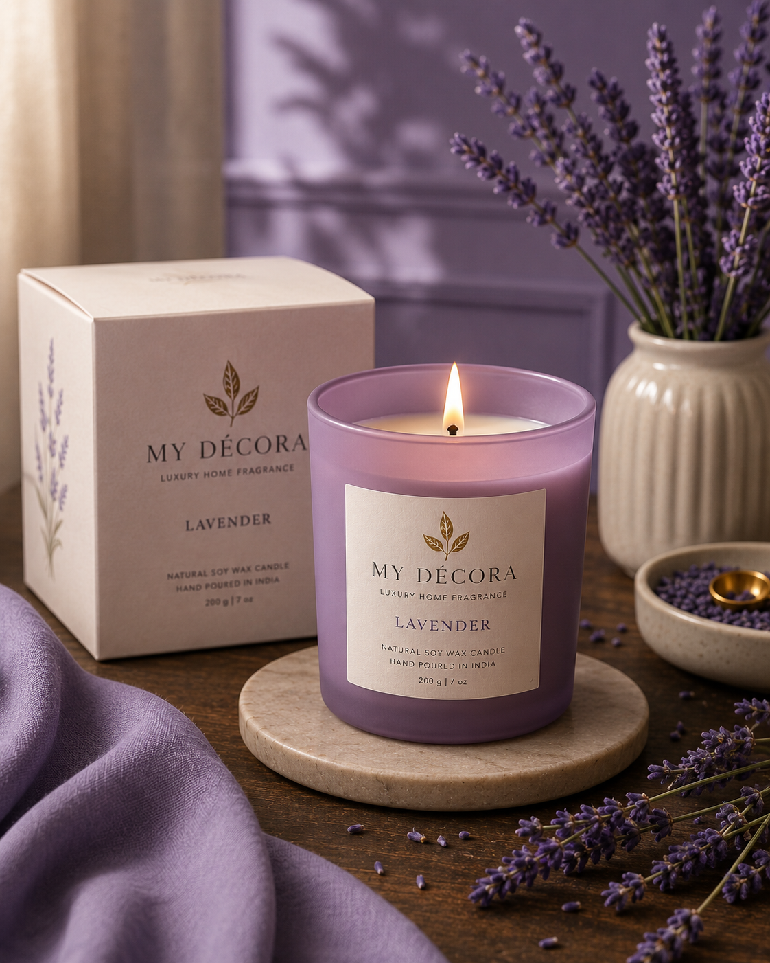 My Décora Sandalwood & Amber Luxury Soy Wax Candle | 200g