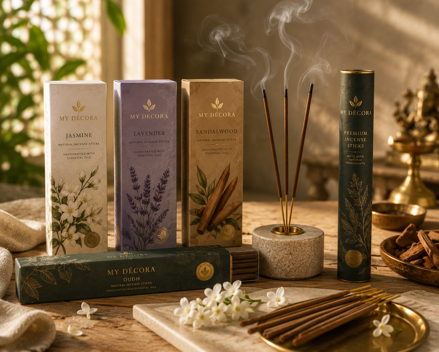 My Décora Premium Natural Incense Sticks Gift Collection | Jasmine, Lavender, Sandalwood & Oudh